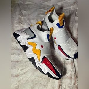 Champion Shoes Youth Rally Pro Low Top Sneakers White Red Blue Gold Slip